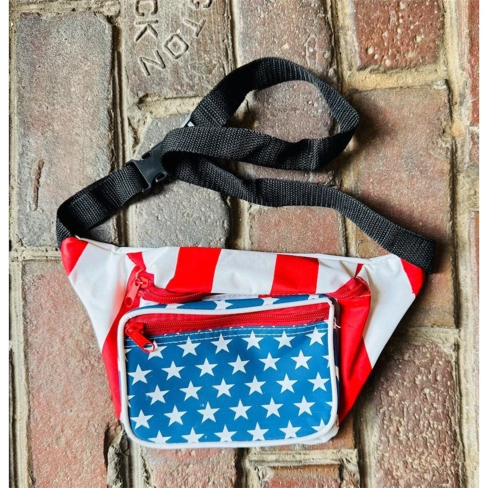Patriotic American Flag Fanny Pack Multicolor Novelty Design who is your fanny?
